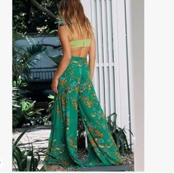 NEW Floral Bohemian Wide Leg Belted Palazzo Pants - Picture 2 of 3